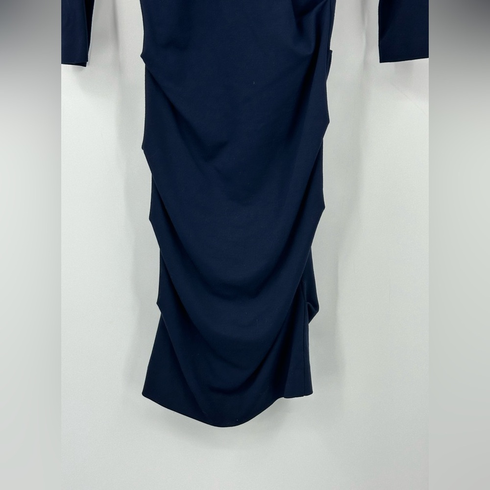 Nicole Miller Artelier Navy Blue Ruched Dress Midi Womens Small 006082 | O134 - Picture 8 of 12